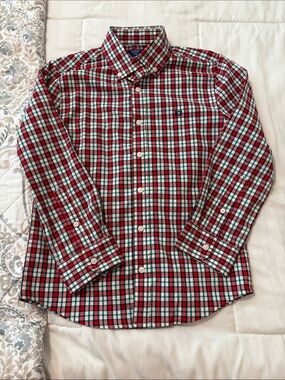 crown & ivy Red, Green, White Plaid Button-Down Casual Shirt